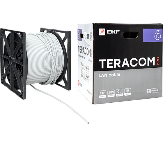 Кабель витая пара EKF TERACOM pro cat.6 f/utp 4 пары solid 23awg оболочка lszh нг(а)-hf, цвет серый, упаковка 305м TRP-6FTP-04LSH-GY-IN3
