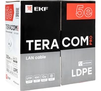 Кабель витая пара EKF TERACOM pro cat.5e u/utp 4 пары solid внешний 24awg оболочка ldpe, цвет черный, упаковка 305м TRP-5EUTP-04PE-BK-OUT3