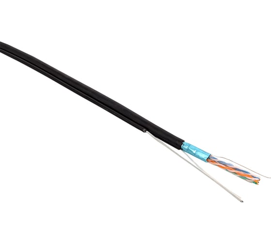 Кабель витая пара EKF TERACOM pro cat.5e f/utp 4 пары solid 24awg с тросом сталь 1,2 мм, оболочка ldpe цвет черный, катушка 305м TRP-5EFTP-04PE-BK-OTW3