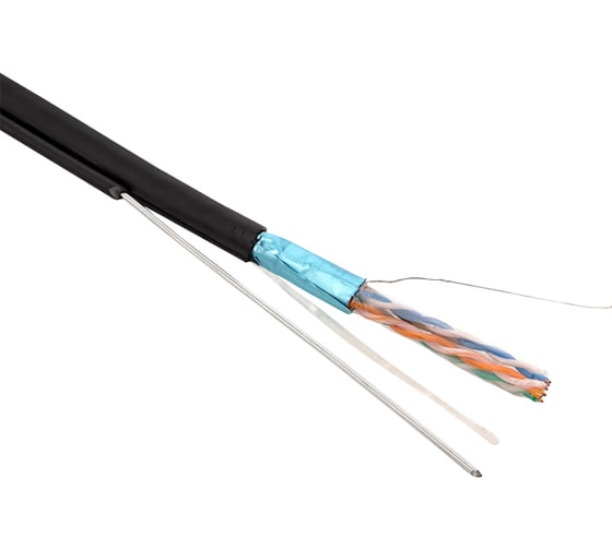 Кабель витая пара EKF TERACOM pro cat.5e f/utp 4 пары solid 24awg с тросом сталь 1,2 мм, оболочка ldpe цвет черный, катушка 305м TRP-5EFTP-04PE-BK-OTW3