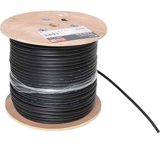 Кабель витая пара EKF TERACOM pro cat.5e f/utp 4 пары solid 24awg с тросом сталь 1,2 мм, оболочка ldpe цвет черный, катушка 305м TRP-5EFTP-04PE-BK-OTW3