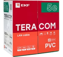 Кабель витая пара EKF TERACOM cat.5e u/utp 4 пары solid оболочка pvc, цвет серый, упаковка 305м TRC-5EUTP-04PVC-GY-IN3