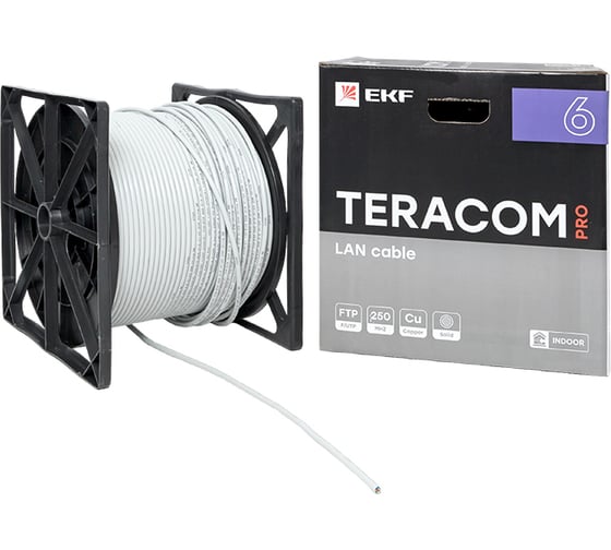 Кабель витая пара EKF teracom pro cat.6 f/utp 4 пары solid 23awg оболочка pvc, цвет серый, упаковка 305м TRP-6FTP-04PVC-GY-IN3