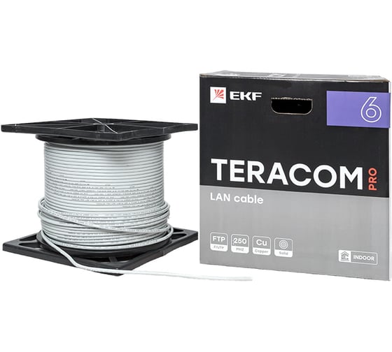 Кабель витая пара EKF teracom pro cat.6 f/utp 4 пары solid 23awg оболочка pvc, цвет серый, упаковка 305м TRP-6FTP-04PVC-GY-IN3