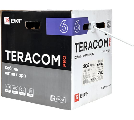 Кабель витая пара EKF teracom pro cat.6 f/utp 4 пары solid 23awg оболочка pvc, цвет серый, упаковка 305м TRP-6FTP-04PVC-GY-IN3