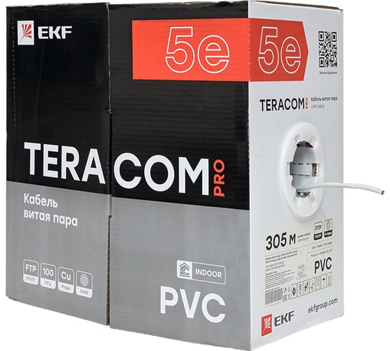 Кабель витая пара EKF TERACOM pro cat.5e f/utp 4 пары solid 24awg оболочка pvc, цвет серый, упаковка 305м TRP-5EFTP-04PVC-GY-IN3