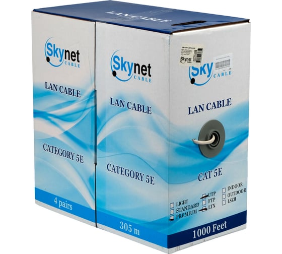 Кабель SkyNet Premium UTPнг(А)-LSLТx 4x2x0.51, медный, FLUKE TEST, кат.5e, однож., 305м, box, белый, CSP-UTP-LSLTx-4-CU