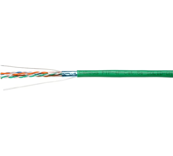 Кабель витая пара Cabeus экранированная ftp (f/utp), категория 5e, 4 пары (24 awg), одножильный, зеленый, экран - фольга, нг(а)-lsltx, (100 м) FTP-4P-Cat.5e-SOLID-LSLTx-GN-100