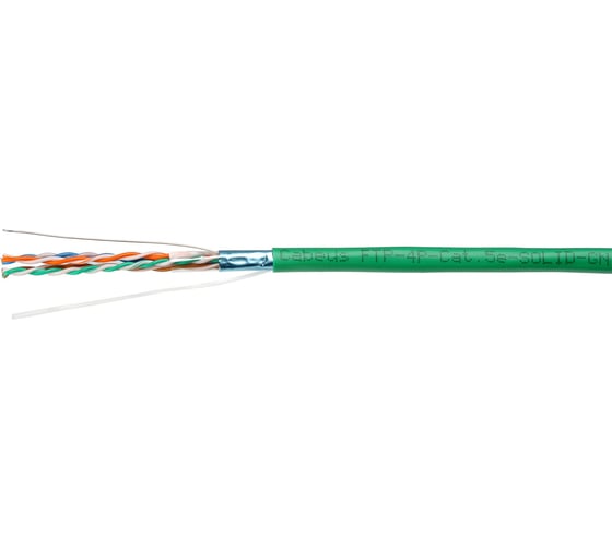 Кабель витая пара Cabeus экранированная ftp (f/utp), категория 5e, 4 пары (24 awg), одножильный, зеленый, экран - фольга, нг(а)-lsltx, (100 м) FTP-4P-Cat.5e-SOLID-LSLTx-GN-100
