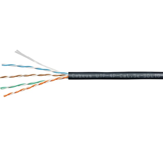 Кабель витая пара Cabeus utp (u/utp), категория 5e, 4 пары (24 awg), одножильный, для внутренней и внешней прокладки (+75 c - -40), lszh-uv (100 м) UTP-4P-Cat.5e-SOLID-OUT-LSZH-UV-100