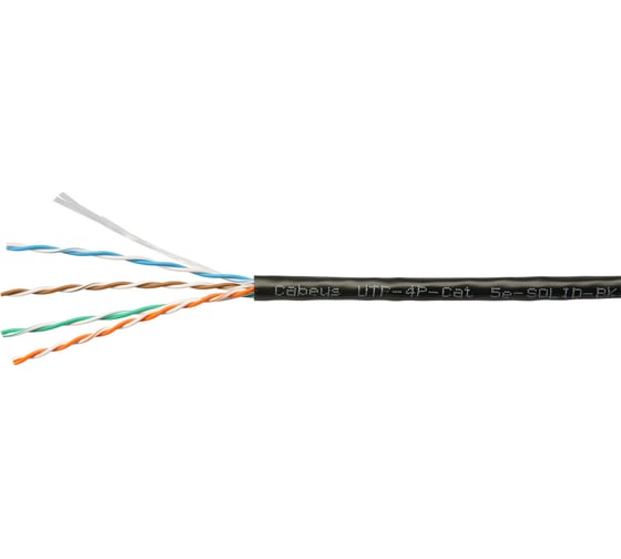 Кабель витая пара Cabeus utp (u/utp), категория 5e, 4 пары (24 awg), одножильный, pvc нг(а)-ls, черный (100 м) UTP-4P-Cat.5e-SOLID-BK-100