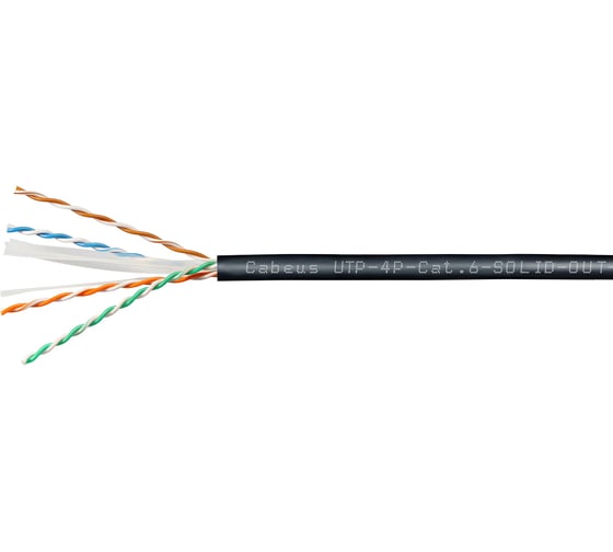 Кабель витая пара Cabeus utp (u/utp), категория 6, 4 пары (23 awg), одножильный, для внутренней и внешней прокладки (+75 c - -40), lszh-uv (100 м) UTP-4P-Cat.6-SOLID-OUT-LSZH-UV-100