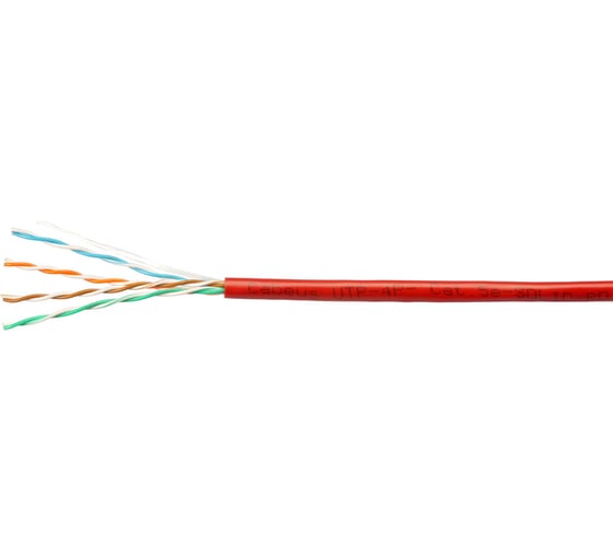 Кабель витая пара Cabeus utp (u/utp), категория 5e, 4 пары (24 awg), одножильный, pvc нг(а)-ls, красный (100 м) UTP-4P-Cat.5e-SOLID-RD-100