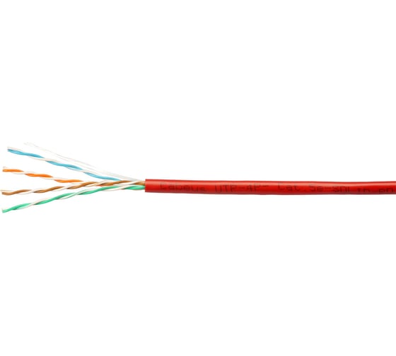 Кабель витая пара Cabeus utp (u/utp), категория 5e, 4 пары (24 awg), одножильный, pvc нг(а)-ls, красный (100 м) UTP-4P-Cat.5e-SOLID-RD-100