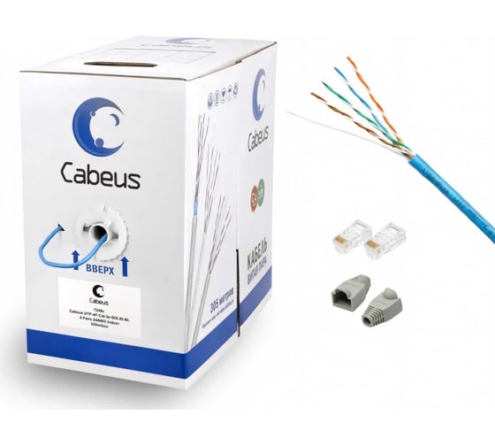 Кабель витая пара Cabeus экранированная ftp (f/utp), категория 5e, 4 пары (24 awg), одножильный, серый, экран - фольга, lszh, нг(а)-hf, (100 м) FTP-4P-Cat.5e-SOLID-LSZH-GY-100