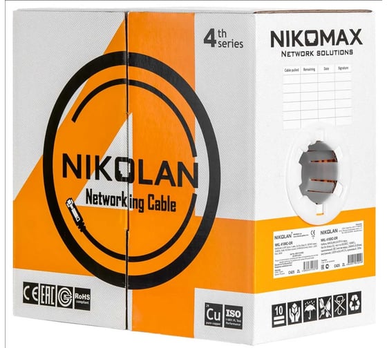 Кабель NIKOLAN U/UTP 4 пары, одножильный, оранжевый, 305м NKL 4100C-OR
