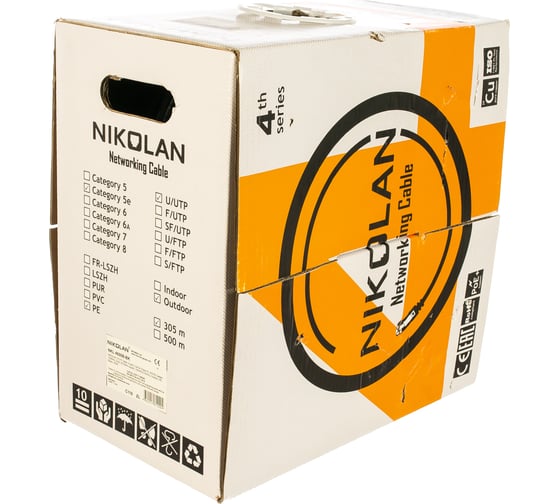 Кабель NIKOLAN U/UTP 4 пары, черный, 305м NKL 4600B-BK