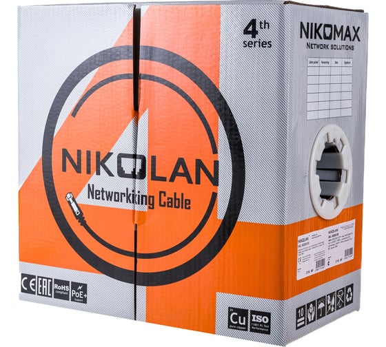Кабель NIKOLAN U/UTP 4 пары, черный, 305м NKL 4600B-BK