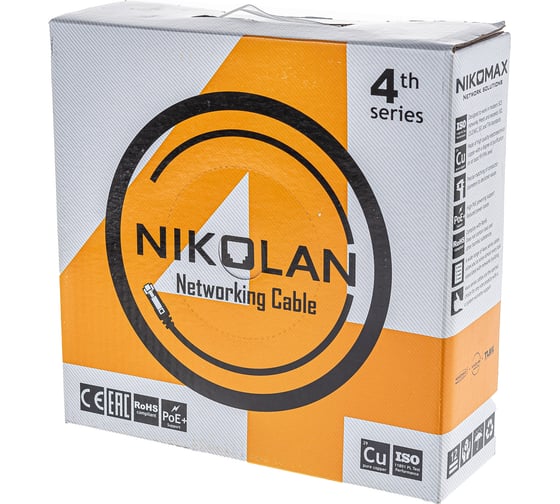 Кабель NIKOLAN U/UTP 4 пары, оранжевый, 100м NKL 4101C-OR