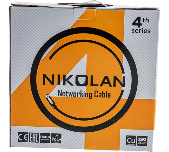 Кабель NIKOLAN U/UTP 4 пары, оранжевый, 100м NKL 4101C-OR