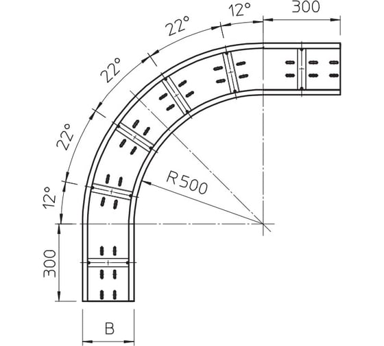 Угловая секция OBO Bettermann 90° WRB 90 150 FS, к лоткам для больших расстояний, R=500 мм, h=110 мм, B=500 мм, сталь, конвейерный цинк 6098316
