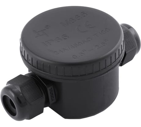 Распределительная водонепроницаемая круглая коробка STEKKER Ld544 2 выхода, с 3-контактным коннектором, 450v,106x64x46, 49232