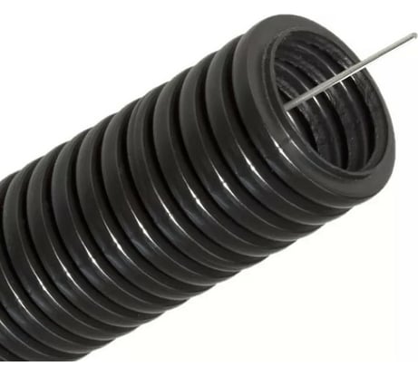 Гофрированная труба DKC DN12мм, 50м ПВ-2, Dвн 12,2 мм, Dнар 15,8 мм, полиамид 6, цвет чёрный, с протяжкой PA611216F2