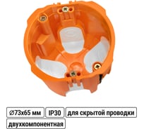 Установочная коробка TDM ELECTRIC СП D73x65 мм, 2-х компон., саморезы, пл. лапки, IP30, оранж., инд. штрихкод SQ1403-2001