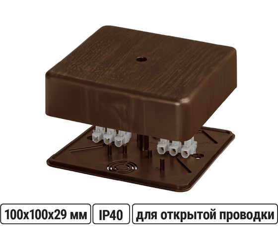 Коробка распределительная TDM ELECTRIC 100х100х29 ОП бук, с клеммной колодкой, IP40 SQ1401-0308