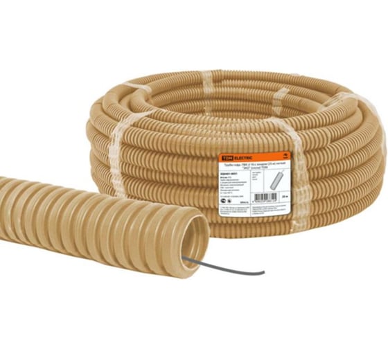 Гофрированная труба с зондом TDM ELECTRIC ЭКО, ПВХ, d 16, 25 м, легкая, сосна, SQ0401-0051