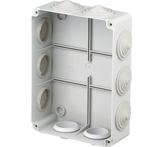 Коробка распаечная IEK открытой проводки, IP44, КМ41243, RAL7035,10 гермовводов, ИЭК UKO11-190-140-070-K41-44