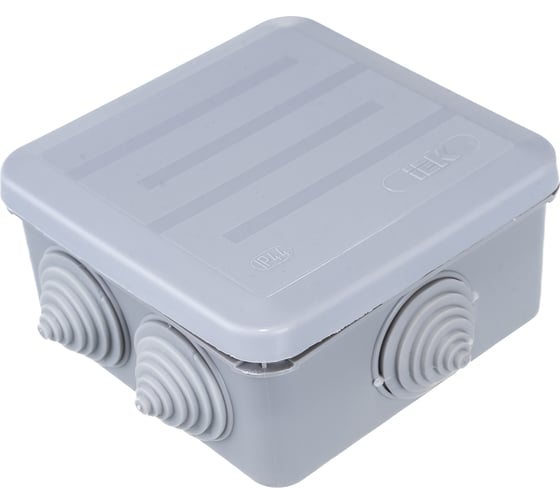 Распаечная коробка IEK 100x100x50, IP44, открытой проводки, КМ41255, 6 гермовводов, защелкивающаяся крышка UKOZ11-100-100-050-K41-44