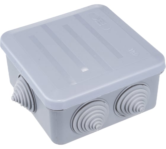 Распаечная коробка IEK 100x100x50, IP44, открытой проводки, КМ41255, 6 гермовводов, защелкивающаяся крышка UKOZ11-100-100-050-K41-44