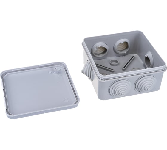 Распаечная коробка IEK 100x100x50, IP44, открытой проводки, КМ41255, 6 гермовводов, защелкивающаяся крышка UKOZ11-100-100-050-K41-44