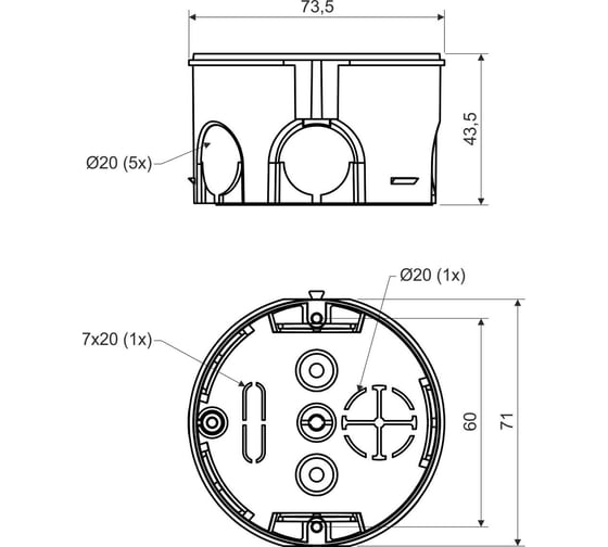 Коробка установочная приборная (подрозетник) KU 68-1901 Kopos Electro 73х43 для твердых стен (комплект из 10 штук) KOPOS KU 68-1901 (KA)