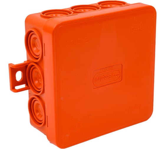 Огнестойкая коробка Экопласт JBL085 E110, о/п 85х85х38, 12 выходов, IP55, 2P, цвет оранжевый 43745HF