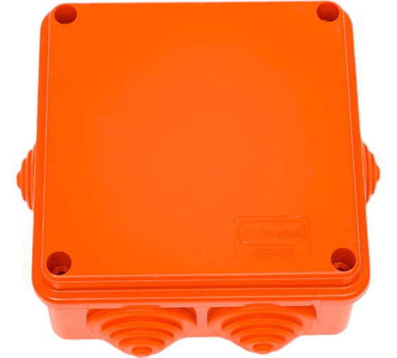 Огнестойкая коробка Экопласт JBS100 E110, о/п 100х100х55, 6 выходов, IP55, 5P, цвет оранжевый 43057HF