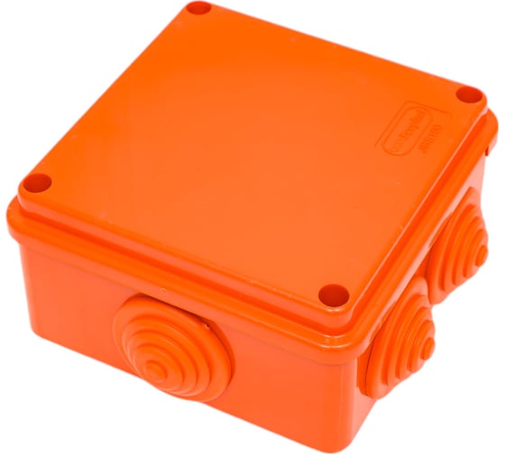 Огнестойкая коробка Экопласт JBS100 E110, о/п 100х100х55, 6 выходов, IP55, 5P, цвет оранжевый 43057HF