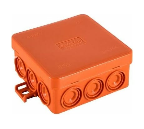 Огнестойкая коробка Экопласт JBL085 E110, о/п 85х85х38, 12 выходов, IP55, 4P, цвет оранжевый 43155HF