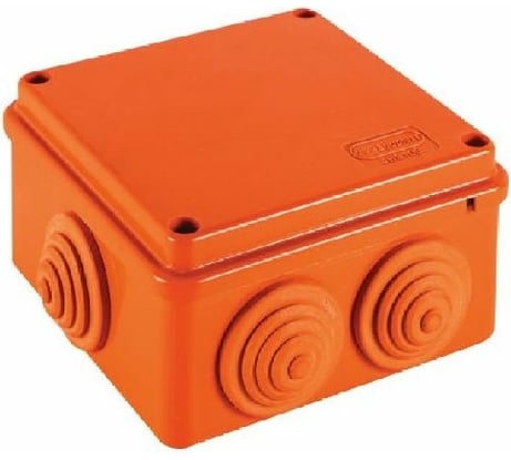 Огнестойкая коробка Экопласт JBS100 E110, о/п 100х100х55, 6 выходов, IP55, 5P, цвет оранжевый 43357HF
