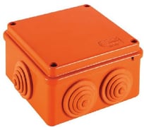 Огнестойкая коробка Экопласт JBS100 E110, о/п 100х100х55, 6 выходов, IP55, 3P, цвет оранжевый 43317HF