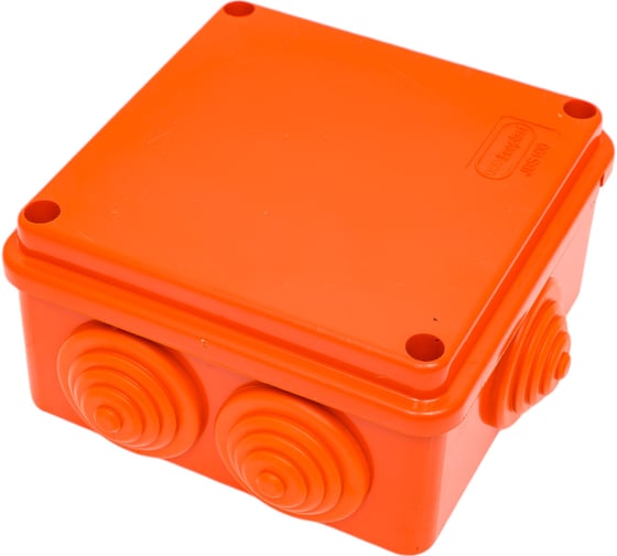 Огнестойкая коробка Экопласт JBS100 E110, о/п 100х100х55, 6 выходов, IP55, 5P, цвет оранжевый 43037HF