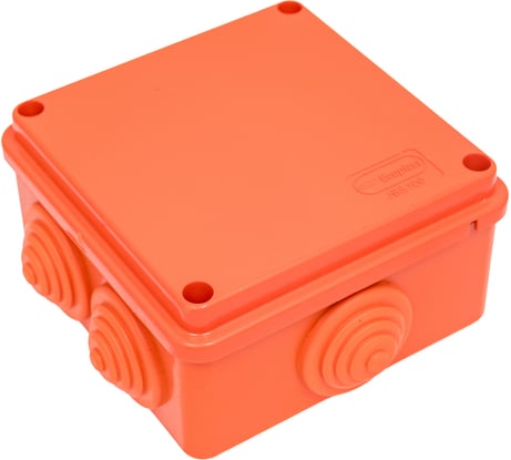 Огнестойкая коробка Экопласт JBS100 E110, о/п 100х100х55, 6 выходов, IP55, 3P, цвет оранжевый 43007HF