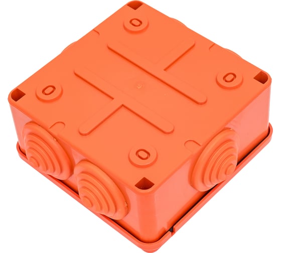 Огнестойкая коробка Экопласт JBS100 E110, о/п 100х100х55, 6 выходов, IP55, 3P, цвет оранжевый 43007HF
