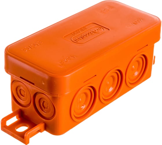 Огнестойкая коробка Экопласт JBL090 E110, о/п 90х42х40, 10 выходов, IP55, 2P, цвет оранжевый 43054HF