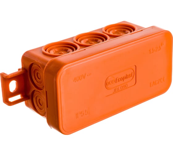 Огнестойкая коробка Экопласт JBL090 E110, о/п 90х42х40, 10 выходов, IP55, 2P, цвет оранжевый 43054HF