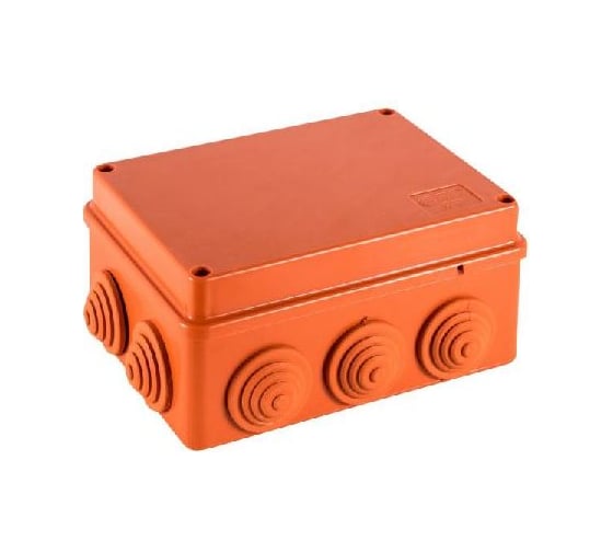 Огнестойкая коробка Экопласт JBS150 E110, о/п 150х110х70, 10 выходов, IP55, 5P, цвет оранжевый 43419HF