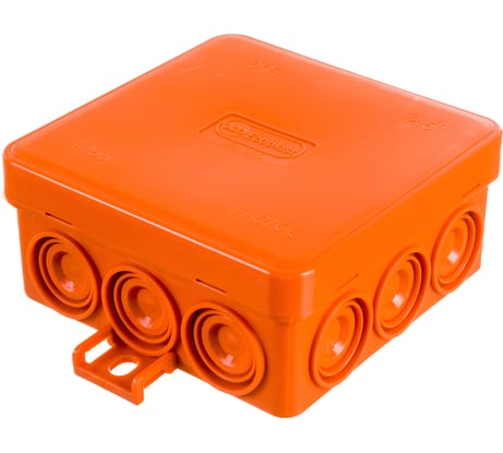 Огнестойкая коробка Экопласт JBL085 E110, о/п 85х85х38, 12 выходов, IP55, 2P, цвет оранжевый 43055HF