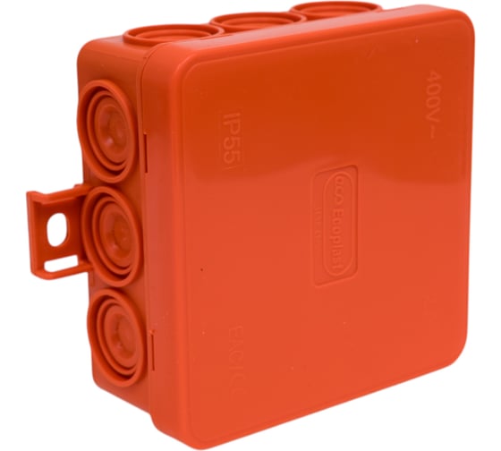 Огнестойкая коробка Экопласт JBL085 E110, о/п 85х85х38, 12 выходов, IP55, 6P, цвет оранжевый 43655HF