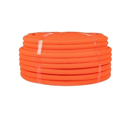 Гибкая гофрированная труба EKF ПНД д.25мм, тяжёлая, с протяжкой, 50м, цвет оранжевый tpnd-25-to